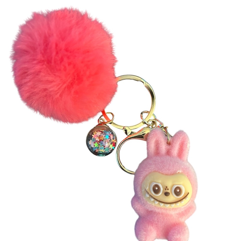 Labubu Pink Keychain with Pom Pom